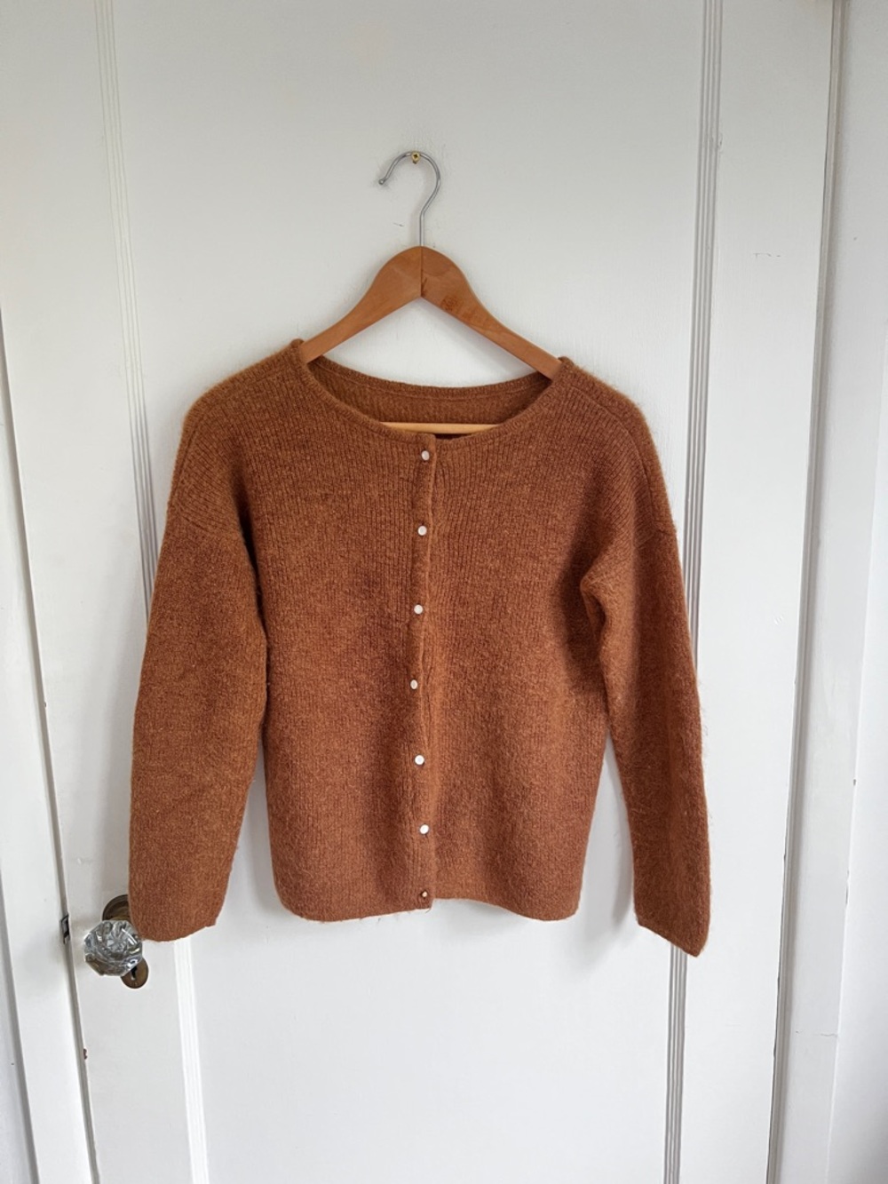 Sezane Gaspard Crewneck Button-Front Sweater Cardigan - Caramel